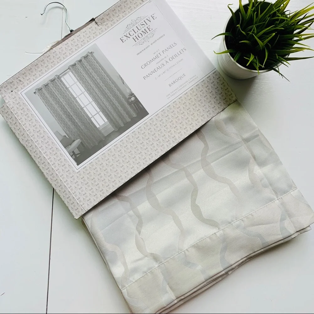 Magana Geometric Semi-Sheer Grommet Curtain 2 Panels Pair 54 x 84 Dove Gray NEW